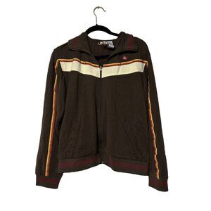 Vintage Quiksilver Jacket Brown Zip Up red Orange Yellow Stripe 90's Size M